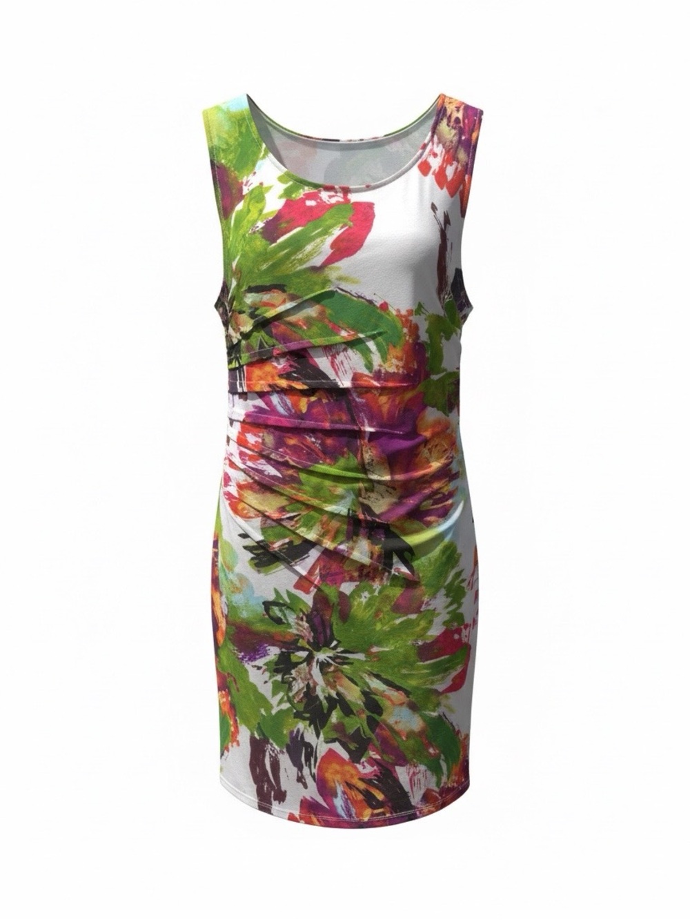 Libra Boutique Colorful Floral Ruched Dress